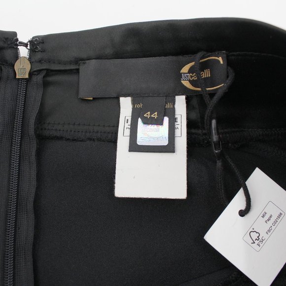JUST CAVALLI Black Satin Stretch Pencil Skirt High Waist Bodycon Midi IT 44 US 8 - Picture 8 of 12